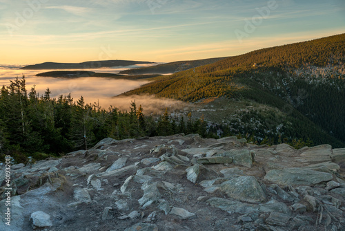 Fototapeta Naklejka Na Ścianę i Meble -  The peak of the Stone Table mountain in the Karkonosze Mountains, Poland