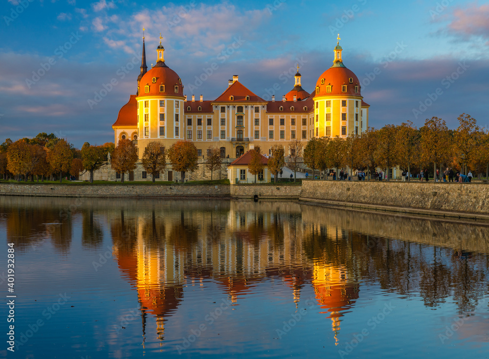 Moritzburg Castle during a beautiful sunset, Saxony, Germany.