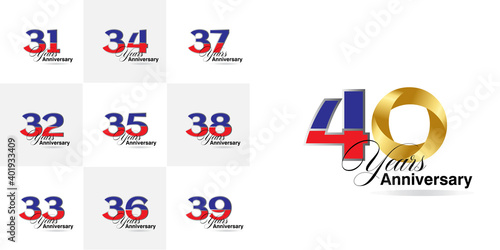 set 31, 32, 33, 34, 35, 36, 37, 38, 39, 40 Year Anniversary celebration Vector Template Design Illustration photo