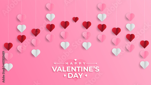 Valentine's day of craft paper design, contain pink hearts. Soft pink background feel like fluffy in the air, Happy Valentine's Day text