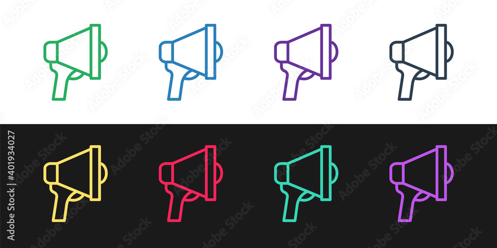 Set line Megaphone icon isolated on black and white background. Speaker sign. Vector. Set line Megaphone icon isolated on black and white background. Speaker sign. Vector.