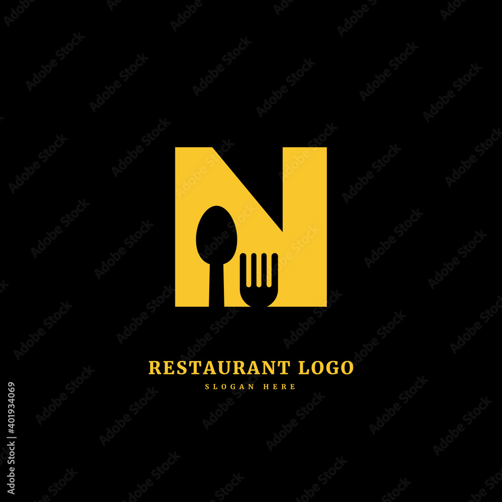 Initial letter N with spoon and fork for restaurant concept. letter N logo, fit for company and culinary business. Initial letter N with spoon and fork for restaurant concept. letter N logo, fit for company and culinary business.