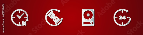 Set Clock 24 hours, Waiting, Hard disk drive HDD and icon. Vector.