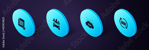 Set Isometric Refund money, Methane emissions reduction, Car sharing and Share file icon. Vector.