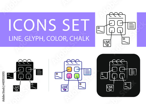 blogger and influencer icons set, notification, planning