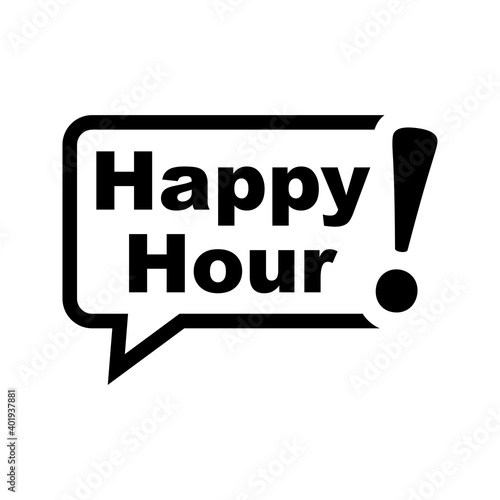 Logotipo con texto Happy Hour en burbuja de habla en color negro