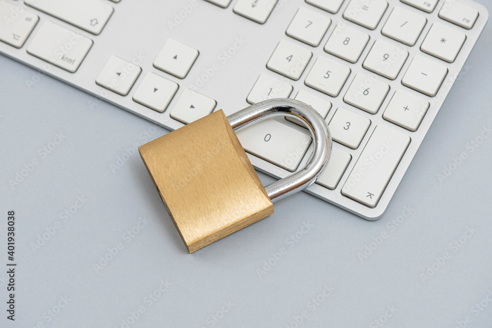 Locked Padlock on the metallic keyboard. Locked Padlock on the metallic keyboard.