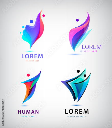 Vector set of men, people group, family logos. Child adoption logo collection and charitable foundations, social relations. Man, leader logo