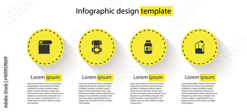 Set Roll of paper, Carton cardboard box, Printer ink bottle and . Business infographic template. Vector.