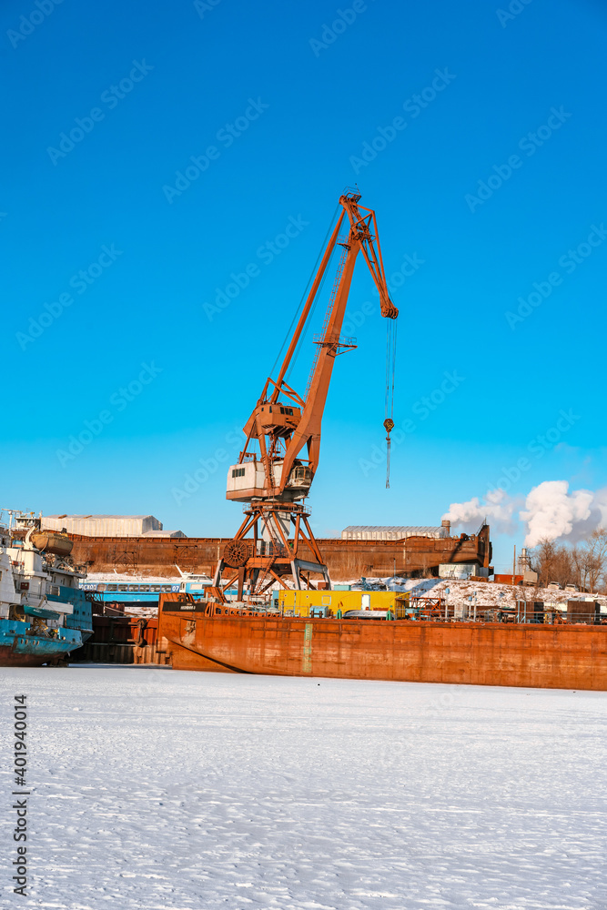 Ship repair plant, rusty old cranes