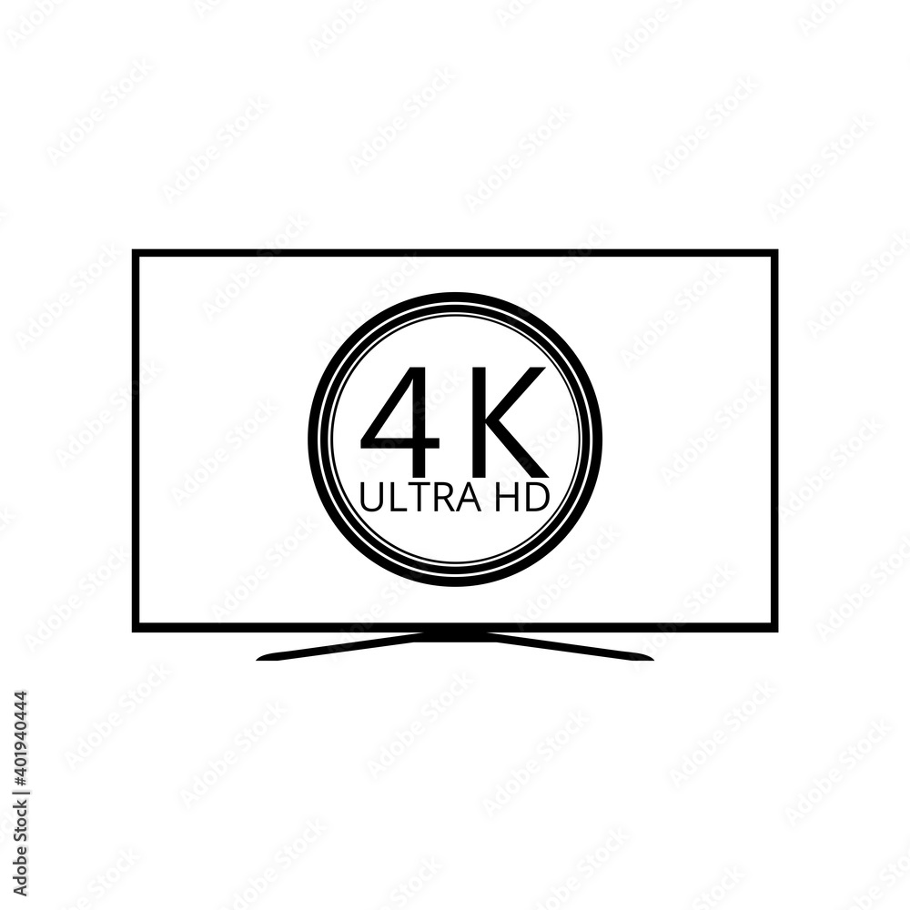 4K TV icon isolated on white background 