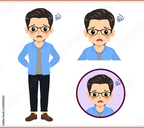 Young man with glasses dressed in blue