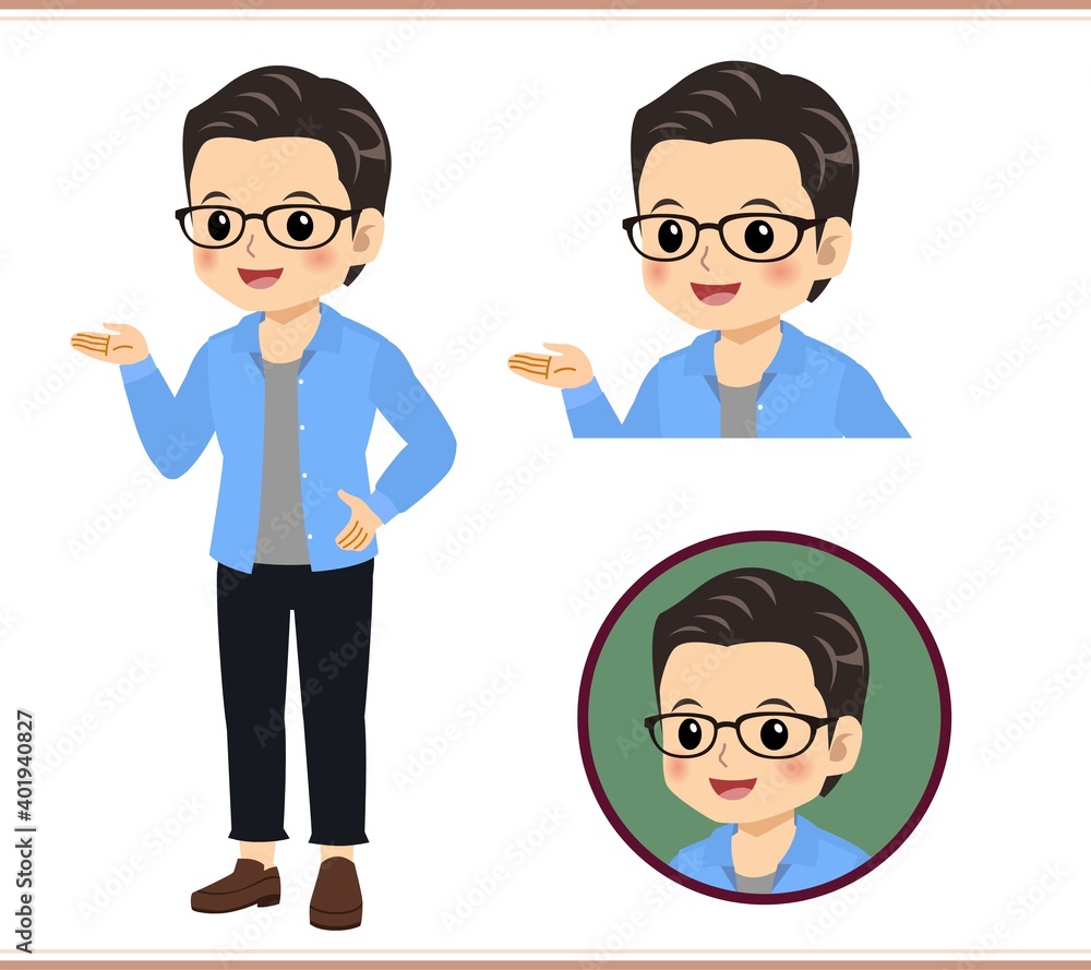 Young man with glasses dressed in blue Young man with glasses dressed in blue