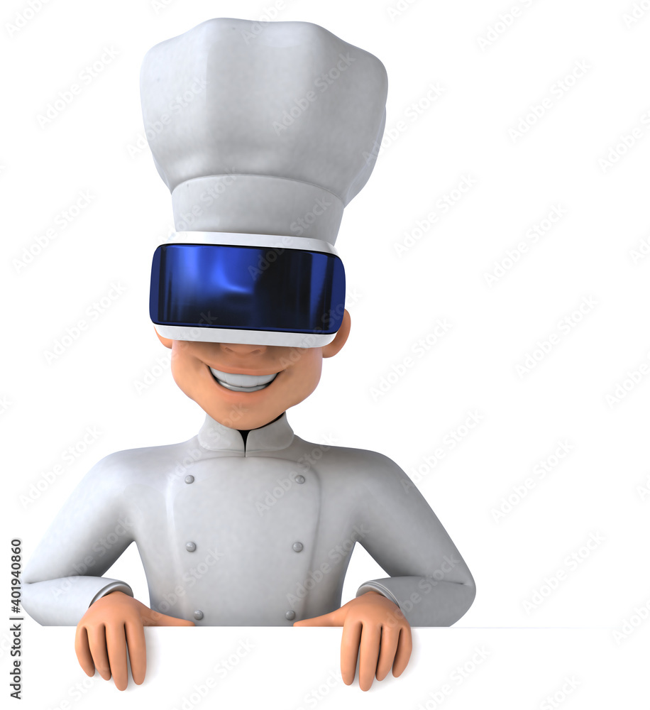 Fun 3D Illustration of a chef with a VR Helmet Fun 3D Illustration of a chef with a VR Helmet