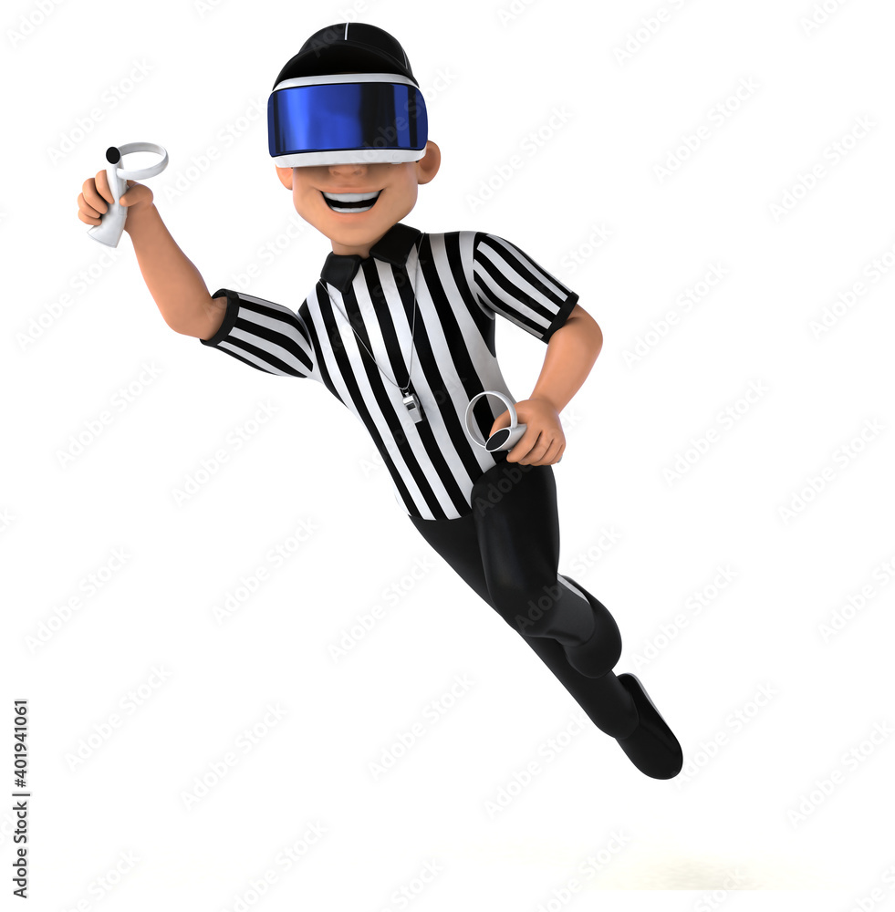 Fun 3D Illustration of a referee with a VR Helmet Fun 3D Illustration of a referee with a VR Helmet
