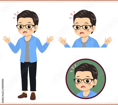 Young man with glasses dressed in blue