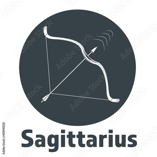Vector flat design web icon in black color. Bow and arrow illustration as a symbol of sagittarius astrology zodiac sign and sport or hunting weapon.