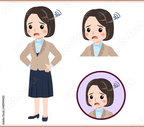 Young woman in beige suit