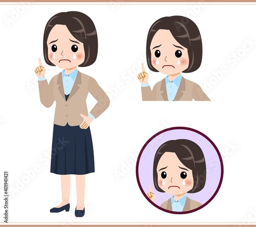 Young woman in beige suit