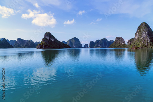 Lagoon in the Halong Bay Scenic view of rock island. landmark famous destination Vietnam