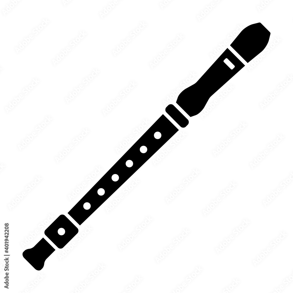 Recorder flute musical instrument flat vector icon for music apps and websites