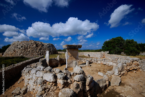 Poblado talayòtico de Trepucó (1400 aC.),recinto de Taula yTalayot.                     Maó.Baleares.España. photo