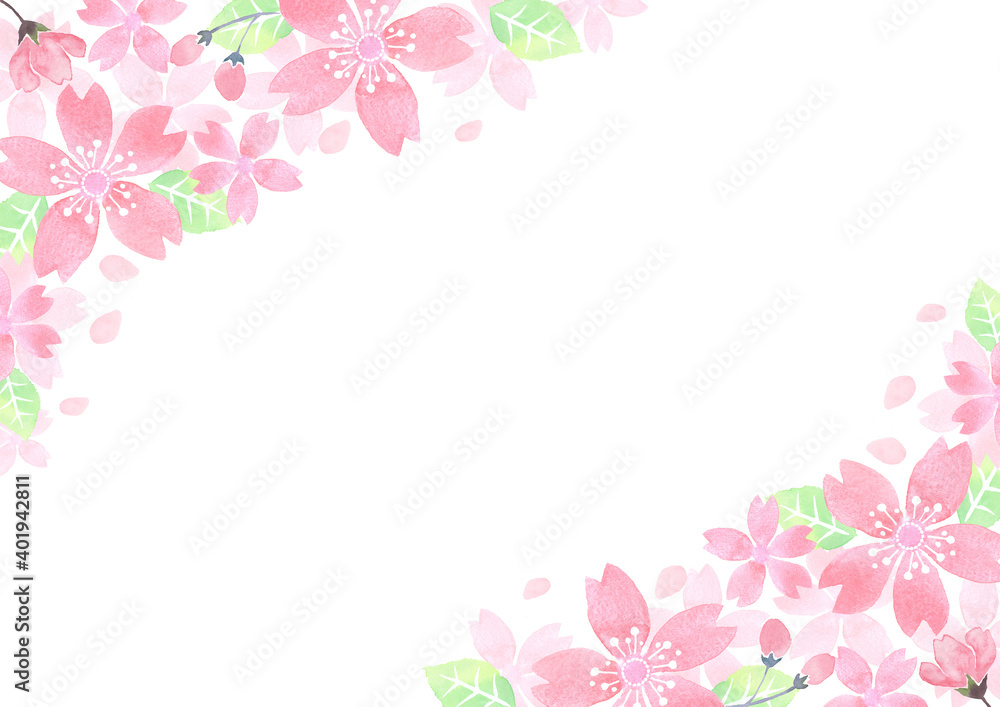 水彩で描いた桜のフレーム