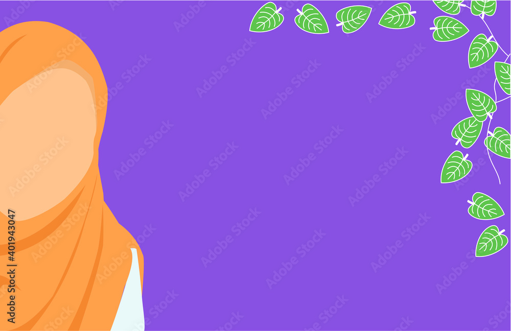 Women in hijab vector illustration, flat design on purple background. Perfect for muslim quote or other