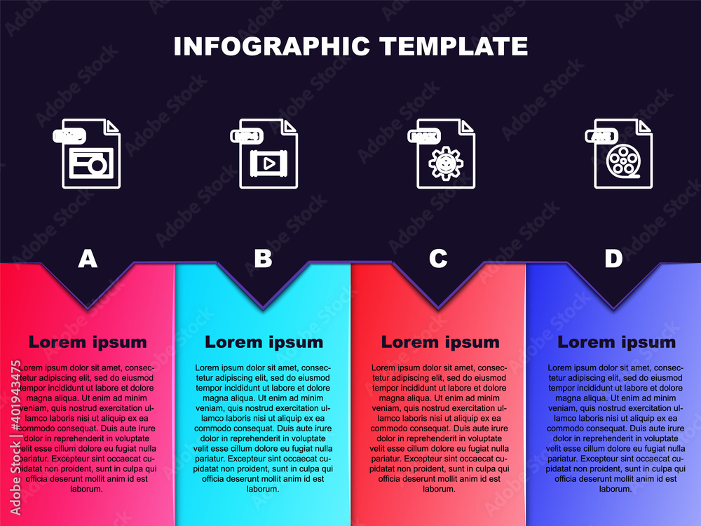 Set line BMP file document, MP4, MAX and AVI. Business infographic template. Vector. Set line BMP file document, MP4, MAX and AVI. Business infographic template. Vector.