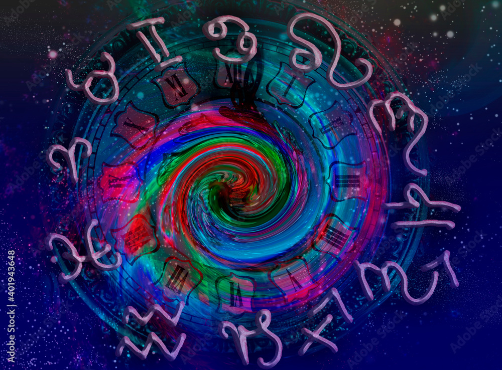 Obraz premium Astrological circle of zodiac signs, horoscope 