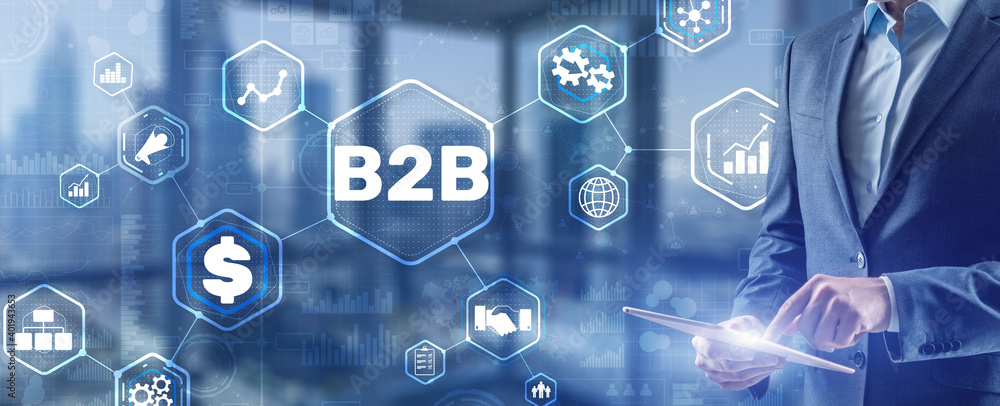 Business to business B2B. Business model on Virtual Screen. Business to business B2B. Business model on Virtual Screen.