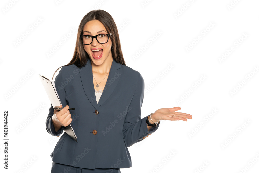 Young happy business woman with note book Young happy business woman with note book