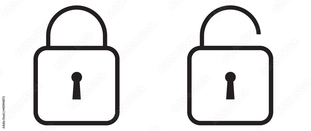 icon lock unlock black outline logo for web site design 
and mobile dark mode apps 
Vector illustration on a white background