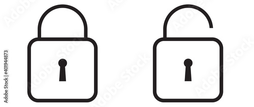 icon lock unlock black outline logo for web site design 
and mobile dark mode apps 
Vector illustration on a white background