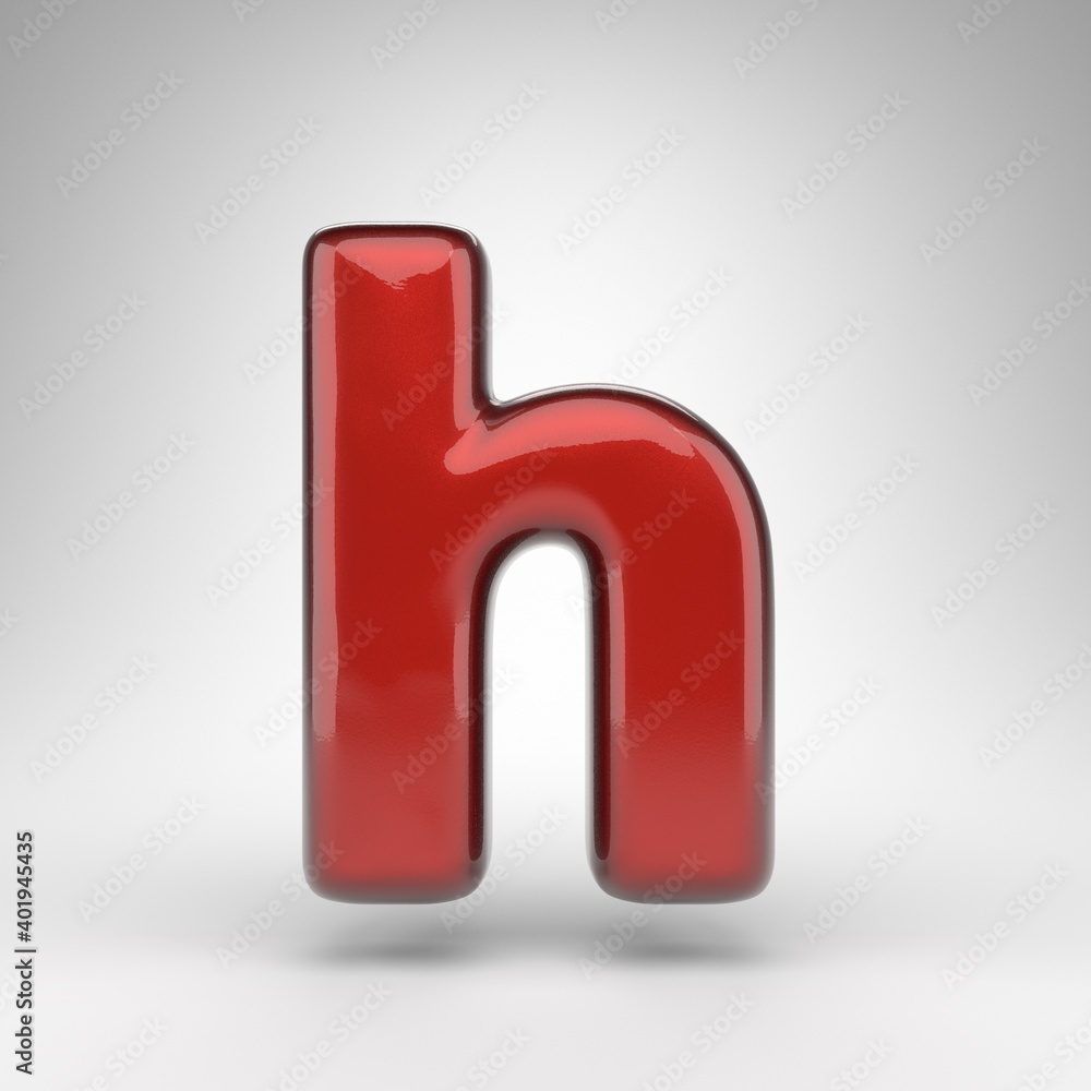 Letter H lowercase on white background. Red car paint 3D letter with glossy metallic surface. Letter H lowercase on white background. Red car paint 3D letter with glossy metallic surface.