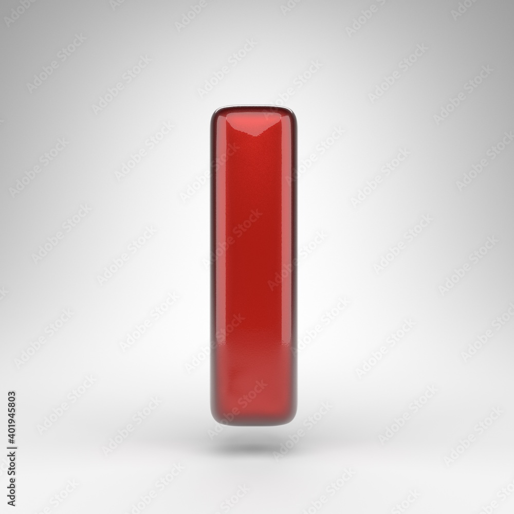 Letter L lowercase on white background. Red car paint 3D letter with glossy metallic surface. Letter L lowercase on white background. Red car paint 3D letter with glossy metallic surface.