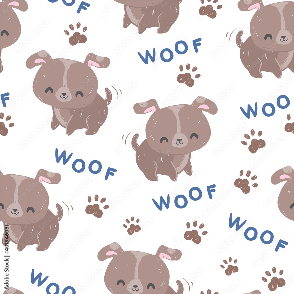 Dog pattern seamless vector illustration. Print design childish textiles