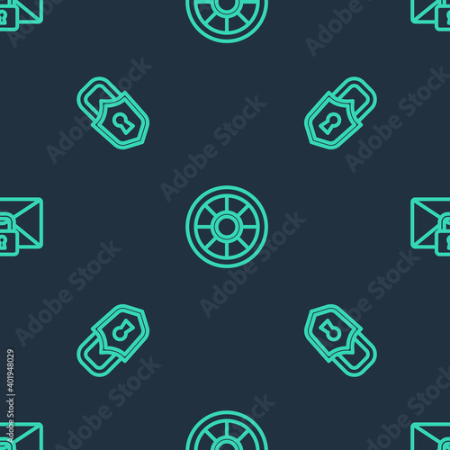Set line Safe, Lock and Mail message lock password on seamless pattern. Vector.