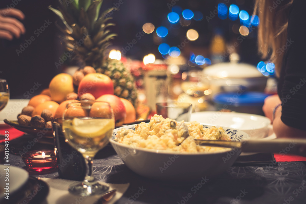 Czech Christmas table with food and decoration