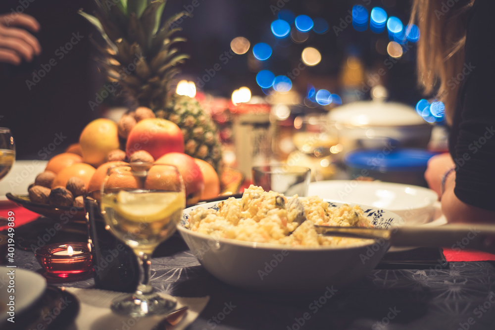 Czech Christmas table with food and decoration Czech Christmas table with food and decoration