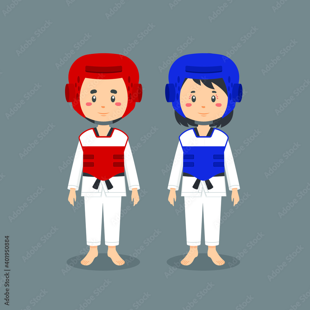Couple Character Wearing Taekwondo Outfit