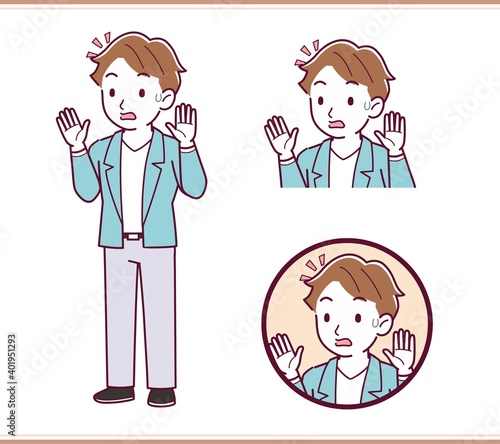 Brown-haired man in blue jacket