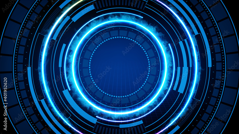 abstract background of blue futuristic technology hud display interface and smoke abstract background of blue futuristic technology hud display interface and smoke