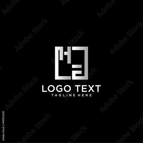 Letter HE logo design with silver colors Premium Vector