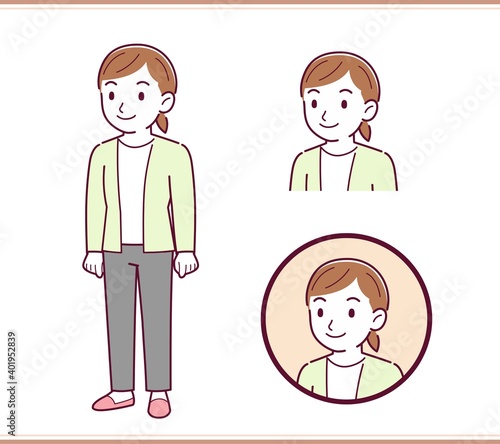 カーディガンをきた若い女性