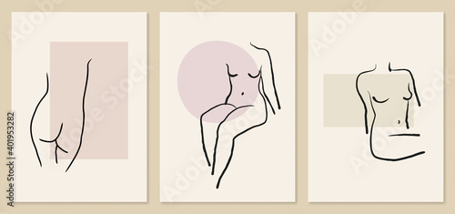 Minimalist female line art woman body nude illustrations