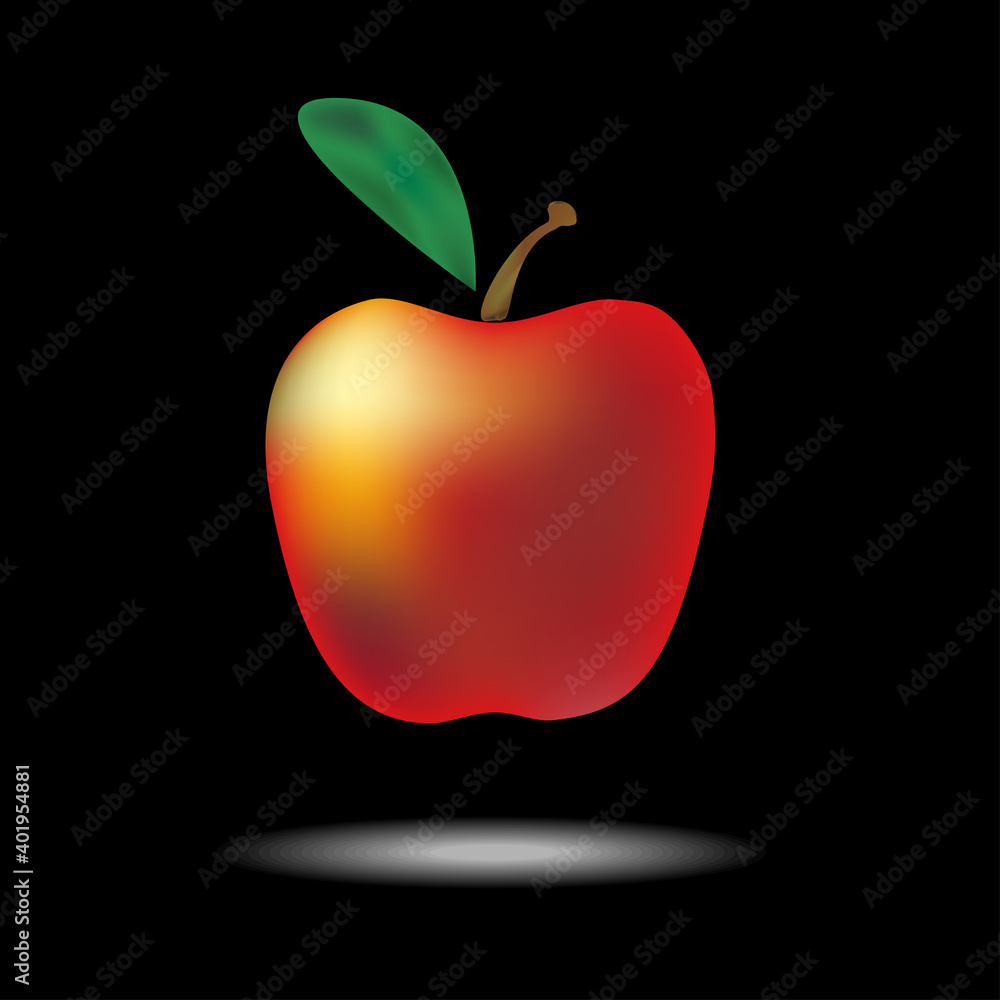 Fototapeta premium Red apple on black. Vector graphics