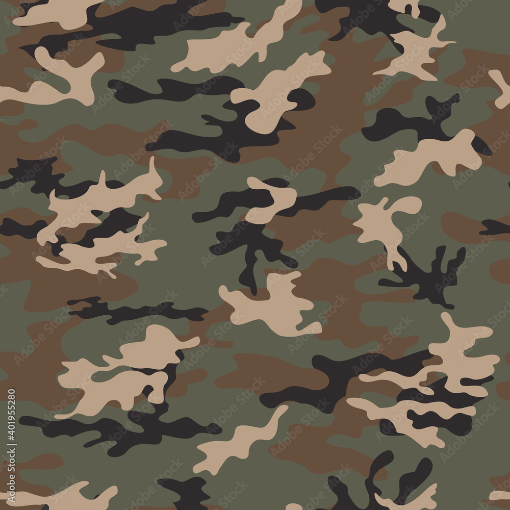Fototapeta premium Camouflage vector classic seamless pattern trendy background. Forest texture.