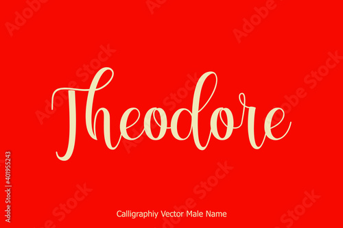 Theodore-Male Name Cursive Calligraphy Text on Red Background