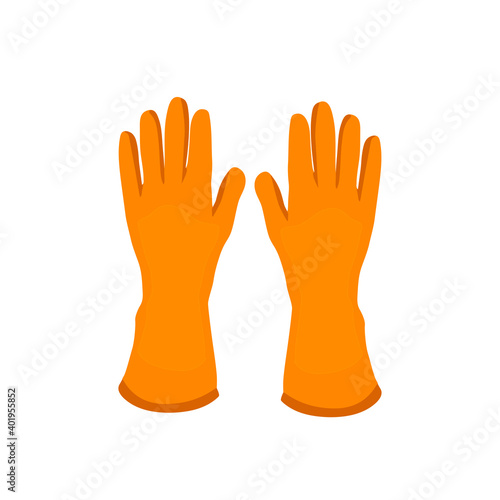 rubber protective orange gloves in cartoon style for cleaning isolated on white background vector illustration